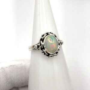 Genuine Cabochon Ethiopian Opal .925 Sterling Silver Ring